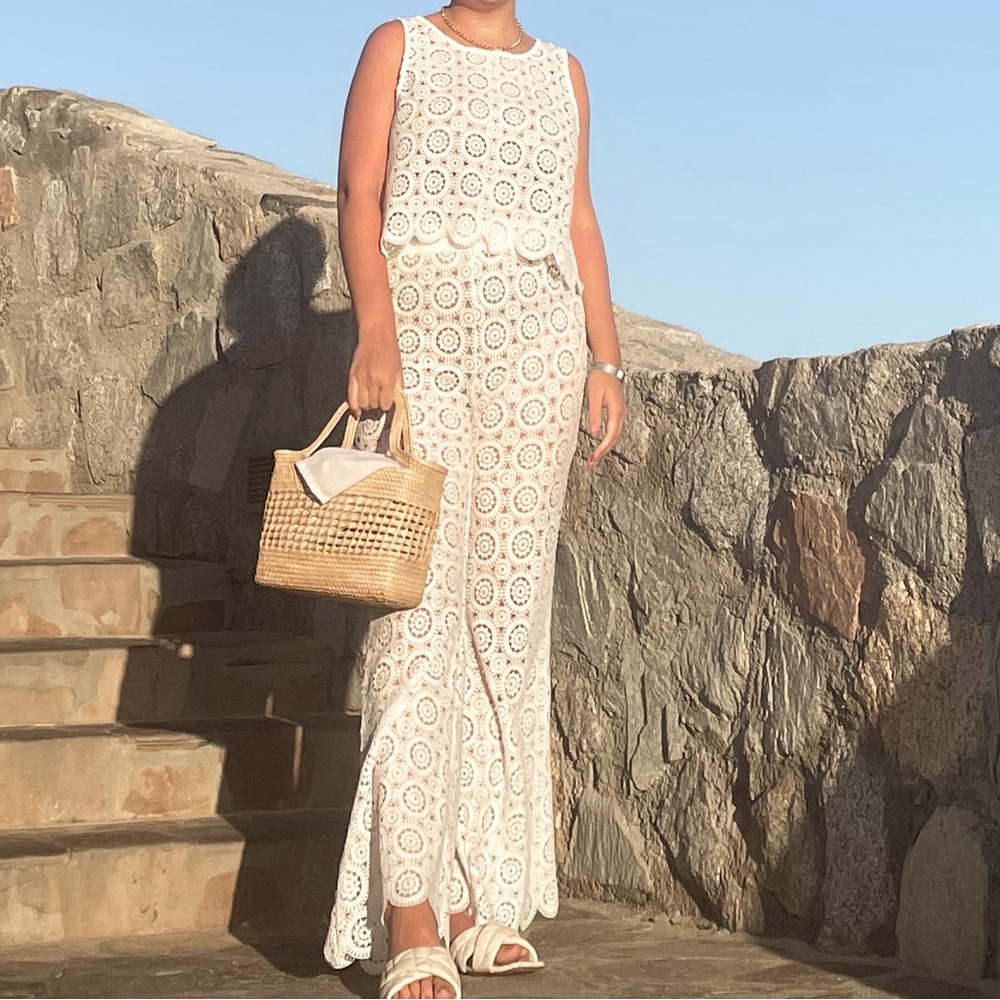 Vici 2 Piece Paola Crochet Scallop Hem Tank Top & Pants Summer Set
